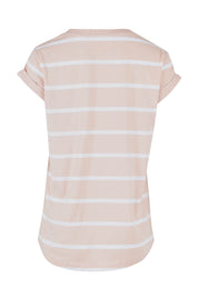 Product shot of the Elements Manly Stripe Cotton Tee in colour Pinkwhite (Pink), from the back
