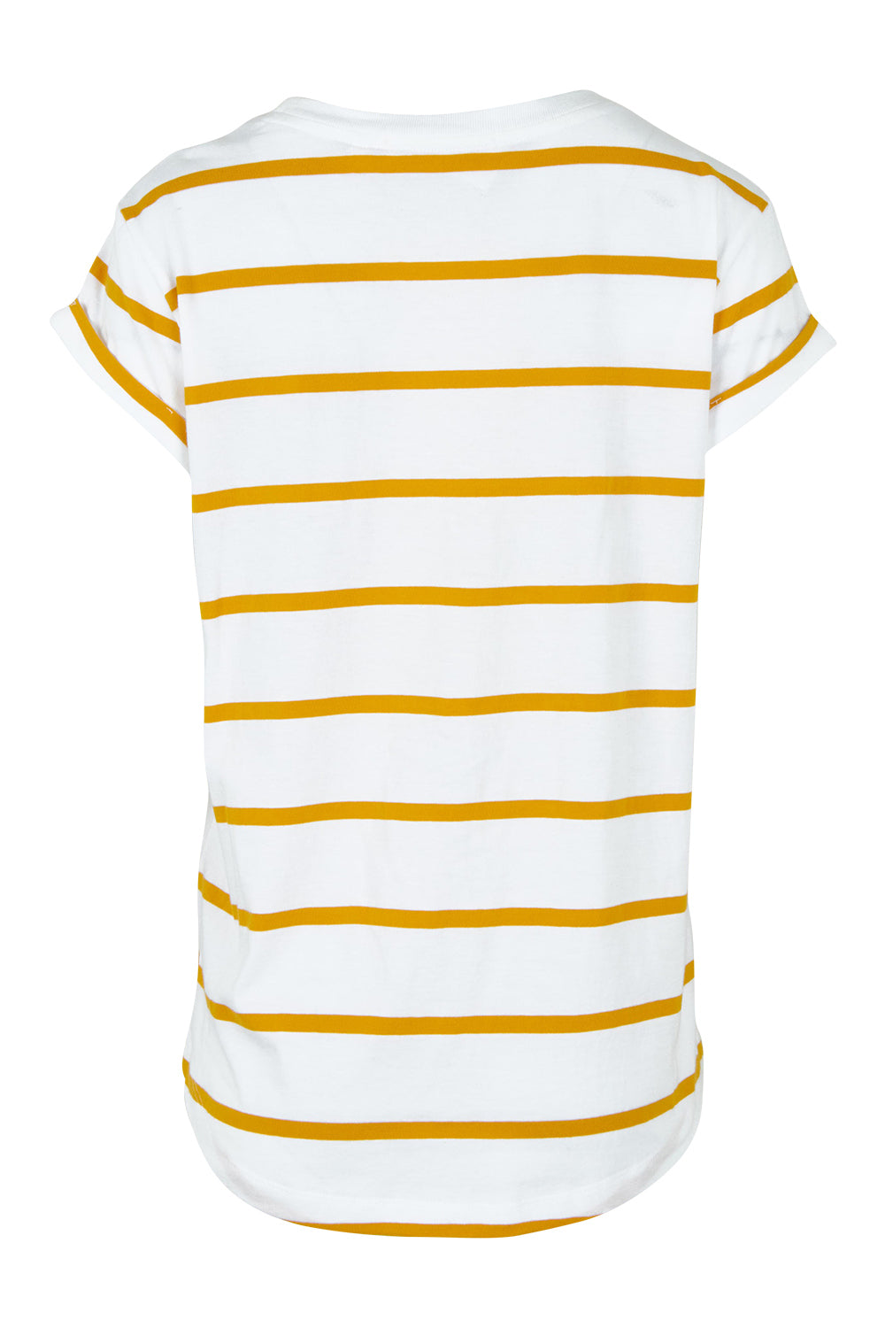 Product shot of the Elements Manly Stripe Cotton Tee in colour Whiteyello, from the back