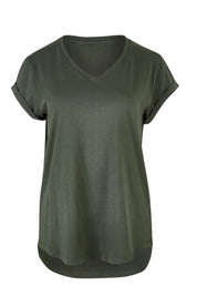 Product shot of the Elements Manly Cotton Vee Tee in colour Khaki (Green), from the front