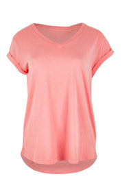 Product shot of the Elements Manly Cotton Vee Tee in colour Rosepink (Pink), from the front