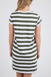 A model wearing the Elements Signature Tee Dress in colour Khakiwhite (Green), from the back