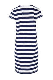 Product shot of the Elements Signature Tee Dress in colour Sapstripe (Blue), from the back