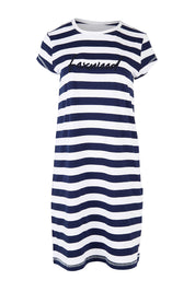 Product shot of the Elements Signature Tee Dress in colour Sapstripe (Blue), from the front
