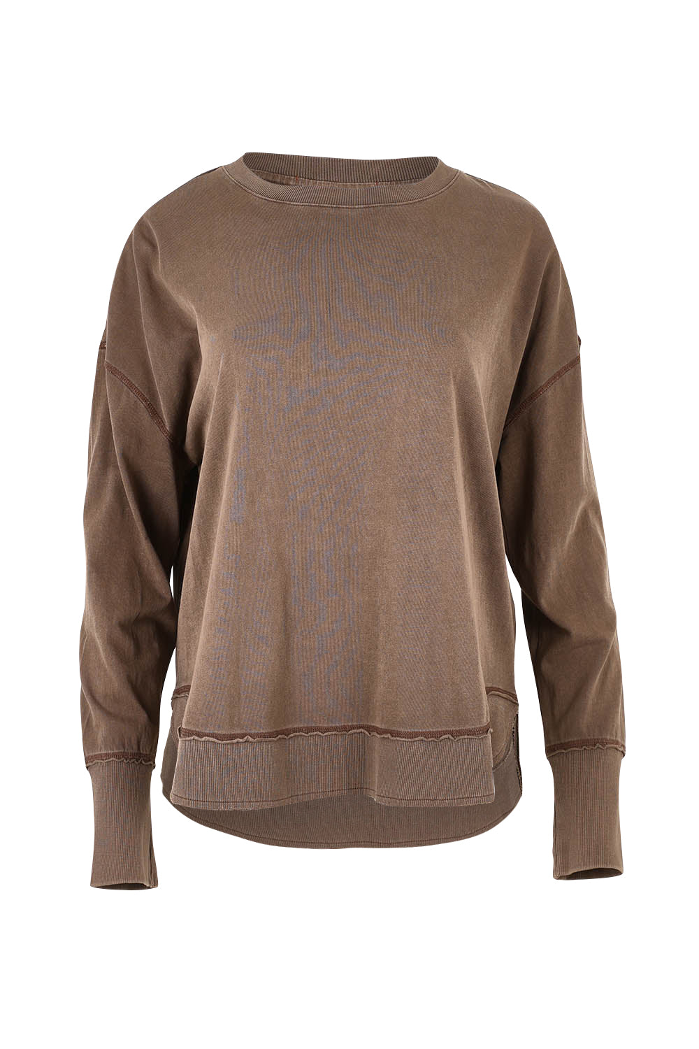 Product shot of the Elements Farrah Cotton Long Sleeve in colour Coffee, from the front
