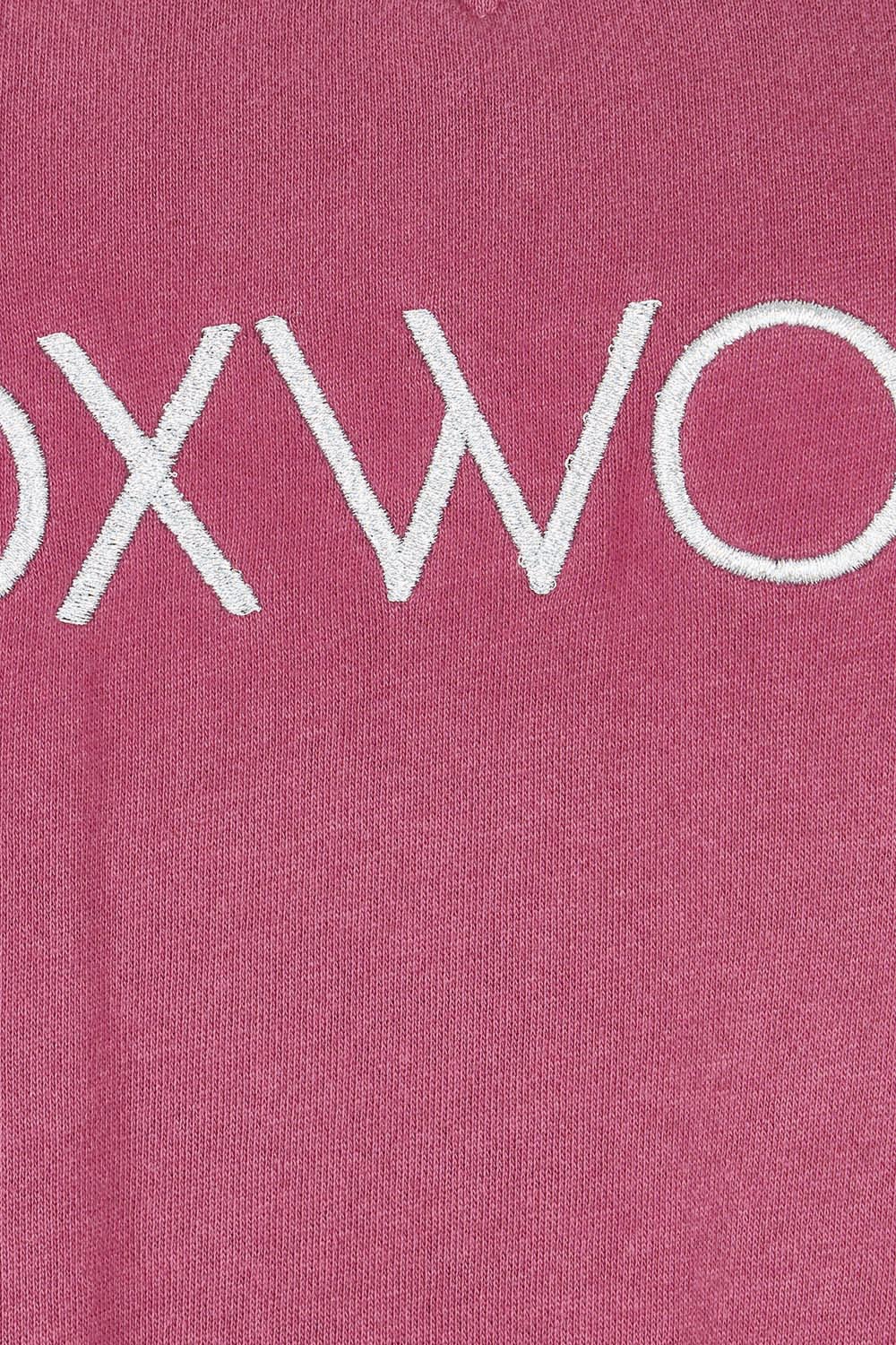 Product shot of the Elements Simplified Metallic Cotton Crew in colour Portsilver (Pink), detail