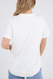 A model wearing the Elements Farrah Short Sleeve Cotton Tee in colour White (White), from the back