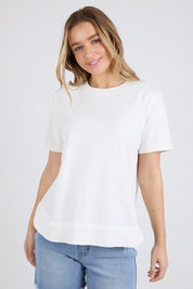 A model wearing the Elements Farrah Short Sleeve Cotton Tee in colour White (White), from the front, cropped image