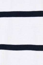 Product shot of the Elements Manly Stripe Vee Cotton Tee in colour Whitenavy (White), detail