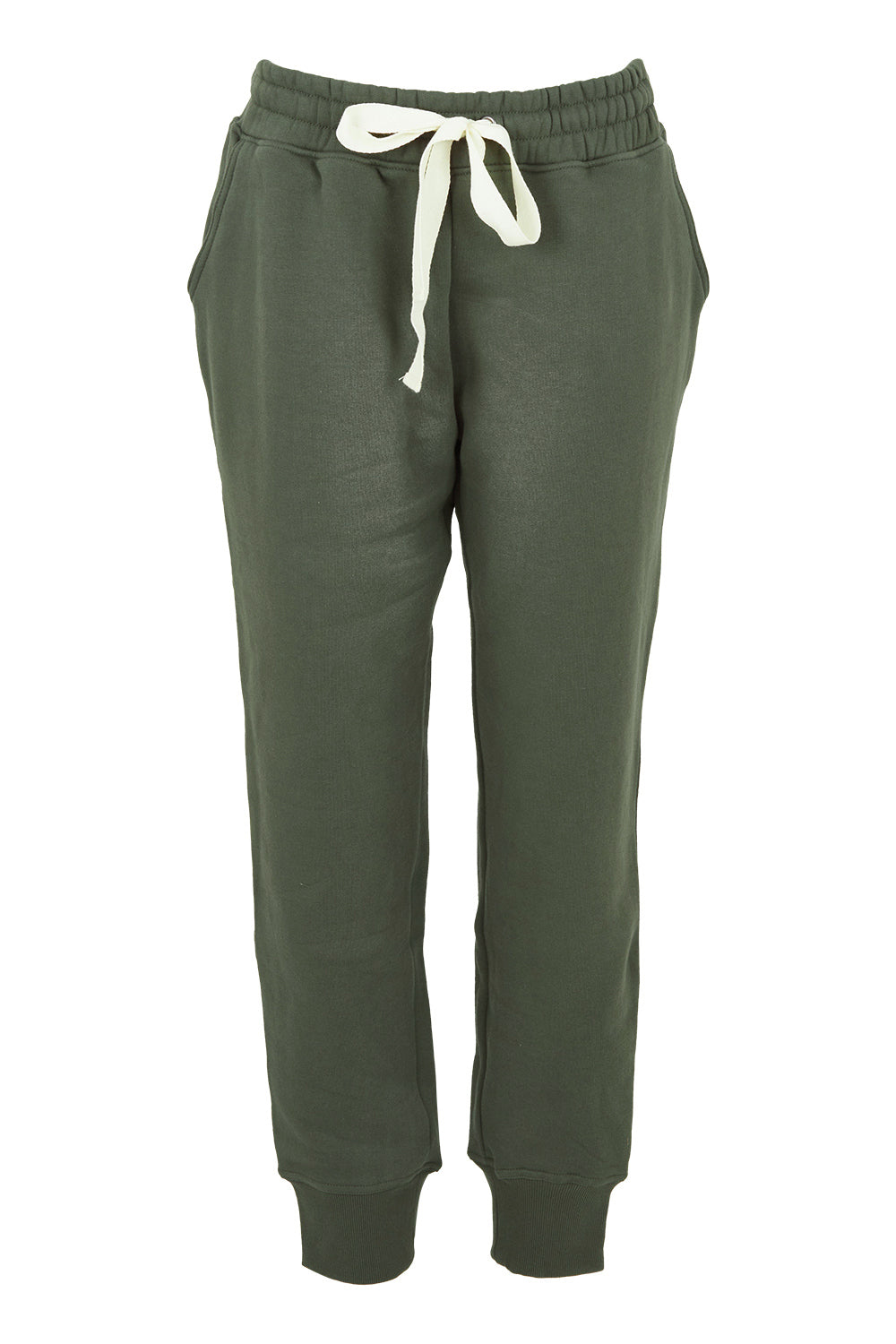 Product shot of the Elements Cotton College Track Pant in colour Khaki (Green), from the front