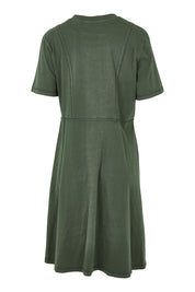 Product shot of the Elements Eva Cotton Dress in colour Khaki (Green), from the back