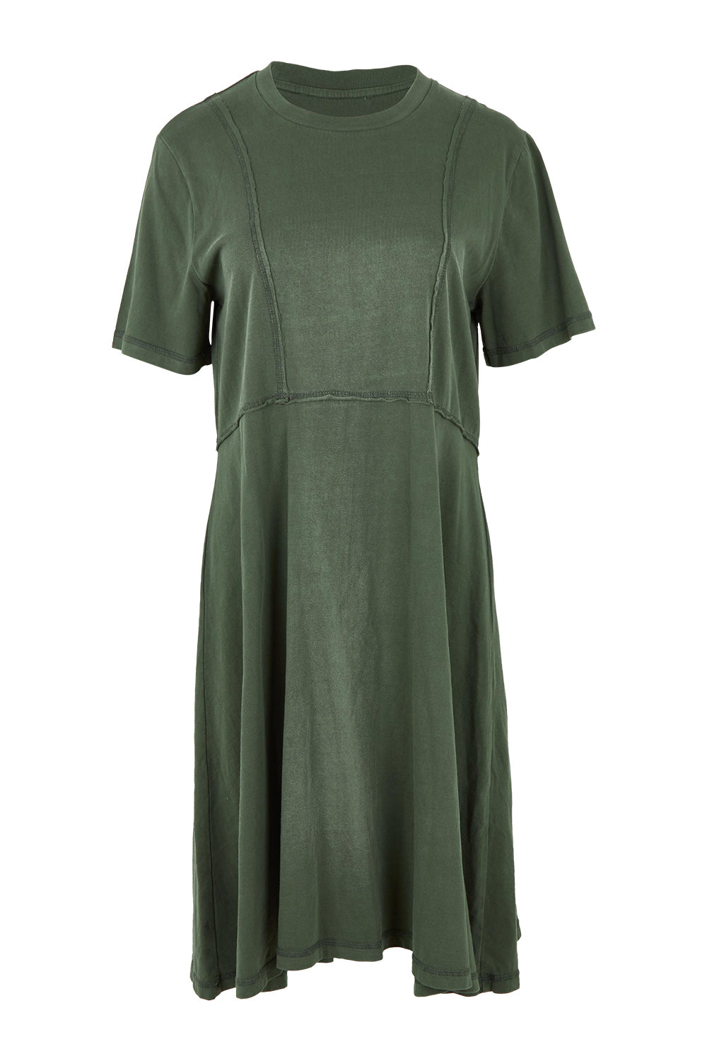 Product shot of the Elements Eva Cotton Dress in colour Khaki (Green), from the front