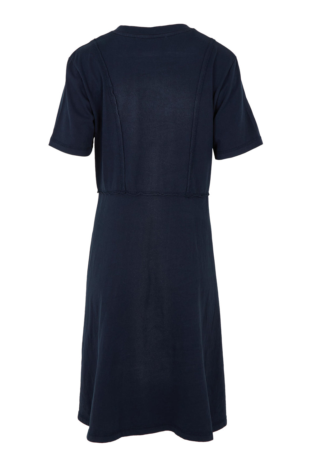 Product shot of the Elements Eva Cotton Dress in colour Navy (Blue), from the back