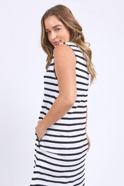 A model wearing the Elements Aspen Stripe Cotton Dress in colour White (White), from the back