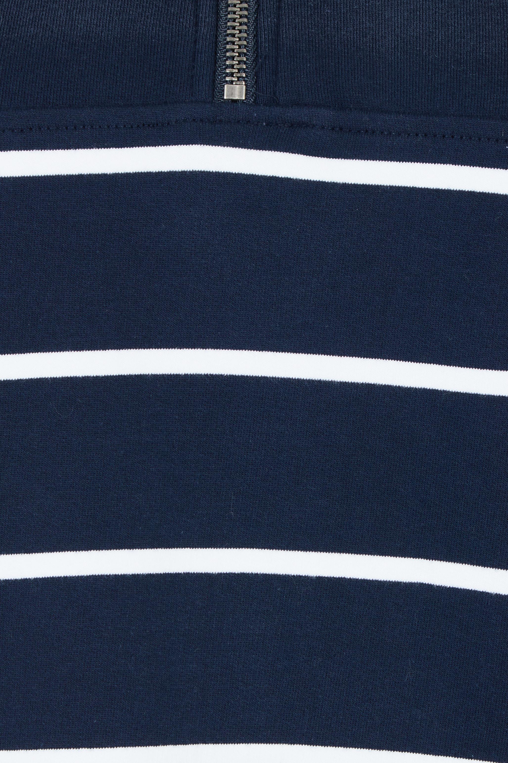 Product shot of the Elements Cotton College Zip Crew in colour Navystripe (Blue), detail