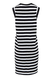 Product shot of the Elements Reform Stripe Cotton Dress in colour Blackwhite (Black), from the back