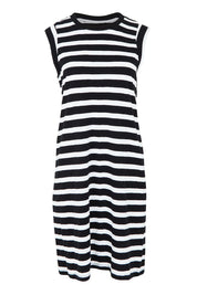 Product shot of the Elements Reform Stripe Cotton Dress in colour Blackwhite (Black), from the front