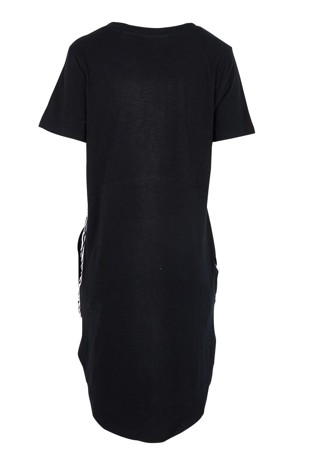 Product shot of the Elements Bay Tape Cotton Tee Dress in colour Black (Black), from the back