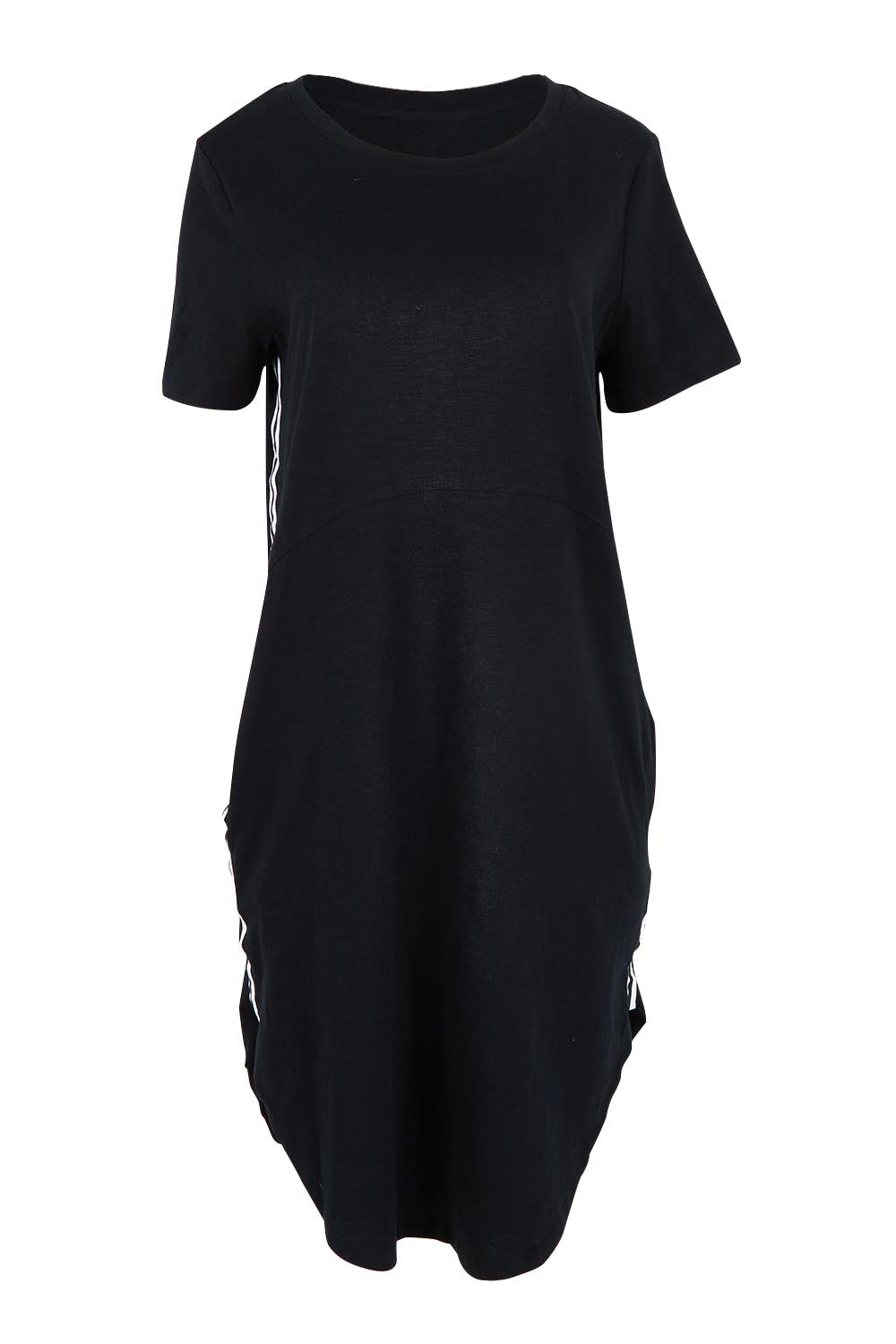 Product shot of the Elements Bay Tape Cotton Tee Dress in colour Black (Black), from the front
