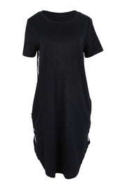 Product shot of the Elements Bay Tape Cotton Tee Dress in colour Black (Black), from the front