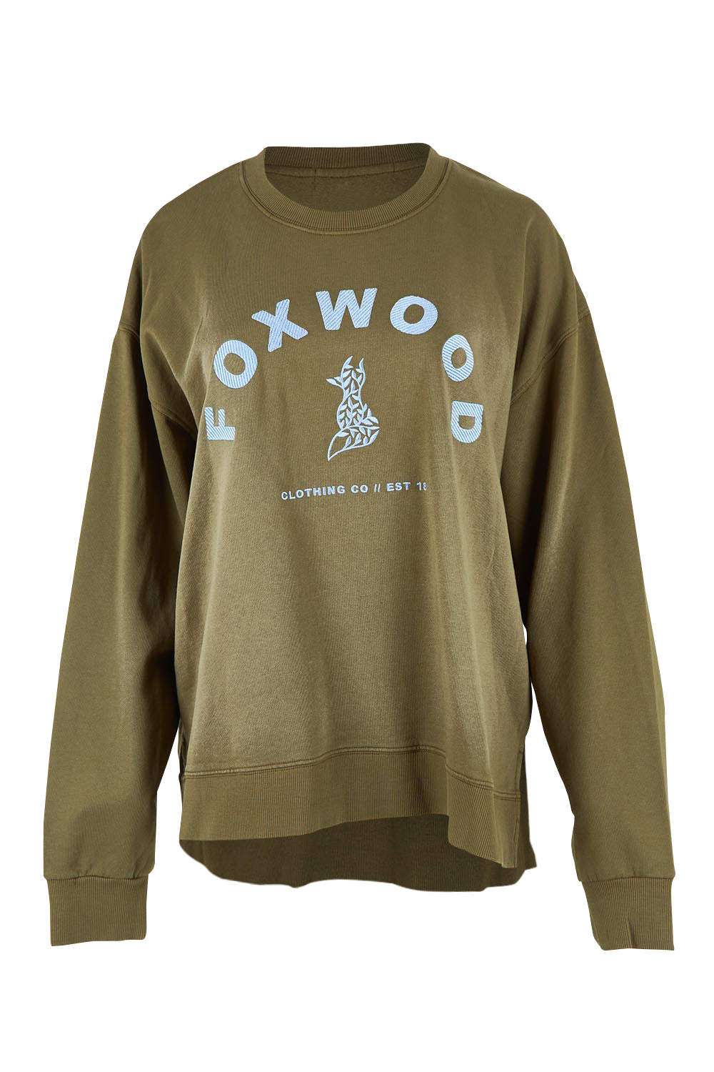 Product shot of the Elements Effortless Contrast Cotton Crew in colour Wintermoss (Green), from the front