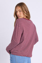 Elements Hutch Stripe Cotton Long Sleeve Tee - Winewhite