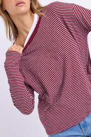 Elements Hutch Stripe Cotton Long Sleeve Tee - Winewhite