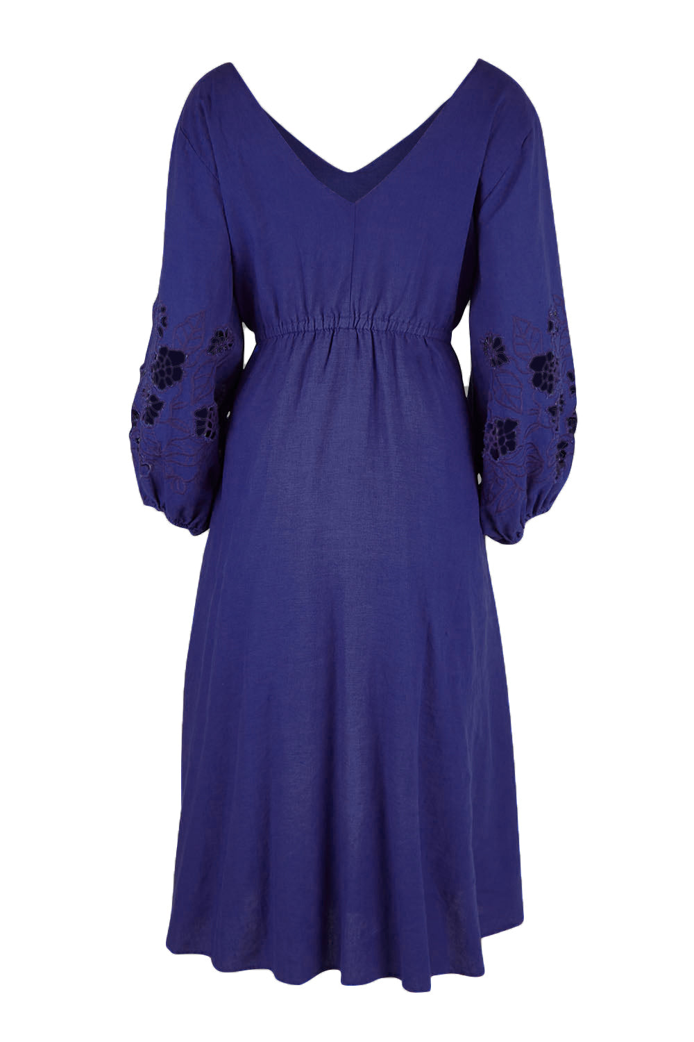 Product shot of the Our Love Linen Dress in colour Cobalt (Blue), from the back