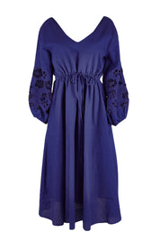 Product shot of the Our Love Linen Dress in colour Cobalt (Blue), from the front