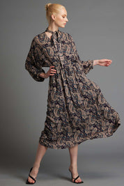 A model wearing the Nightfever Bohemian Maxi Dress in colour Navy (Blue), from the front, showing the whole outfit