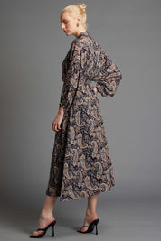 A model wearing the Nightfever Bohemian Maxi Dress in colour Navy (Blue), from the front, showing the whole outfit