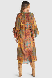 A model wearing the Bohemian Lyocell Dress in colour Floral, from the back