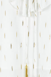Product shot of the Delia Ruffle Top in colour White (White), detail