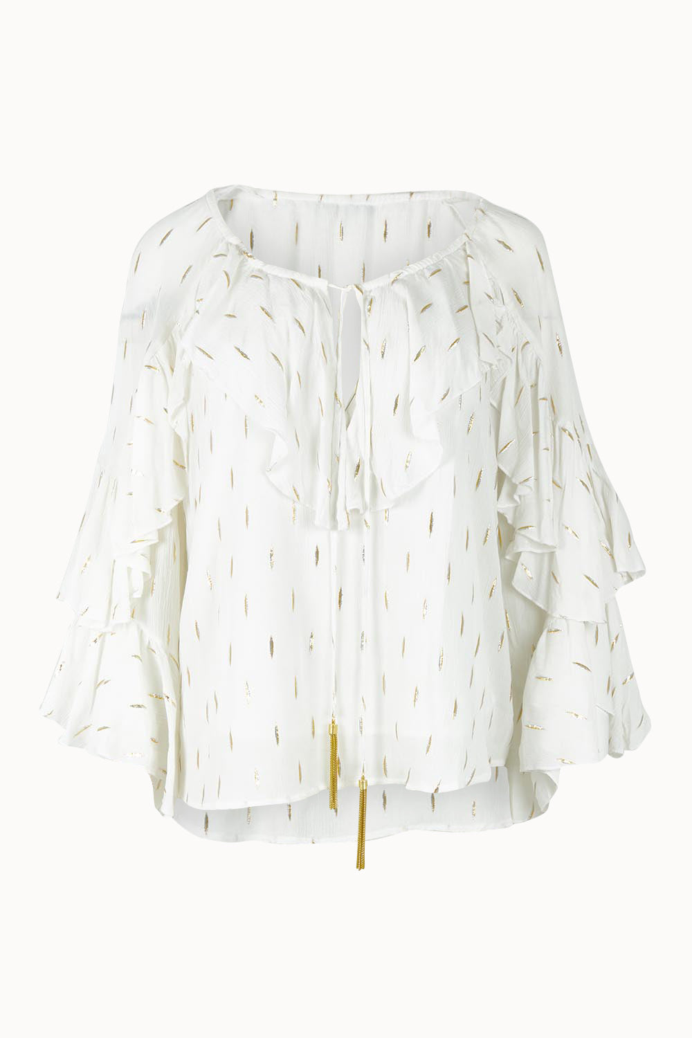 Product shot of the Delia Ruffle Top in colour White (White), from the front
