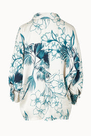 Product shot of the Solstice Palms Shirt in colour Palm (Blue), from the back