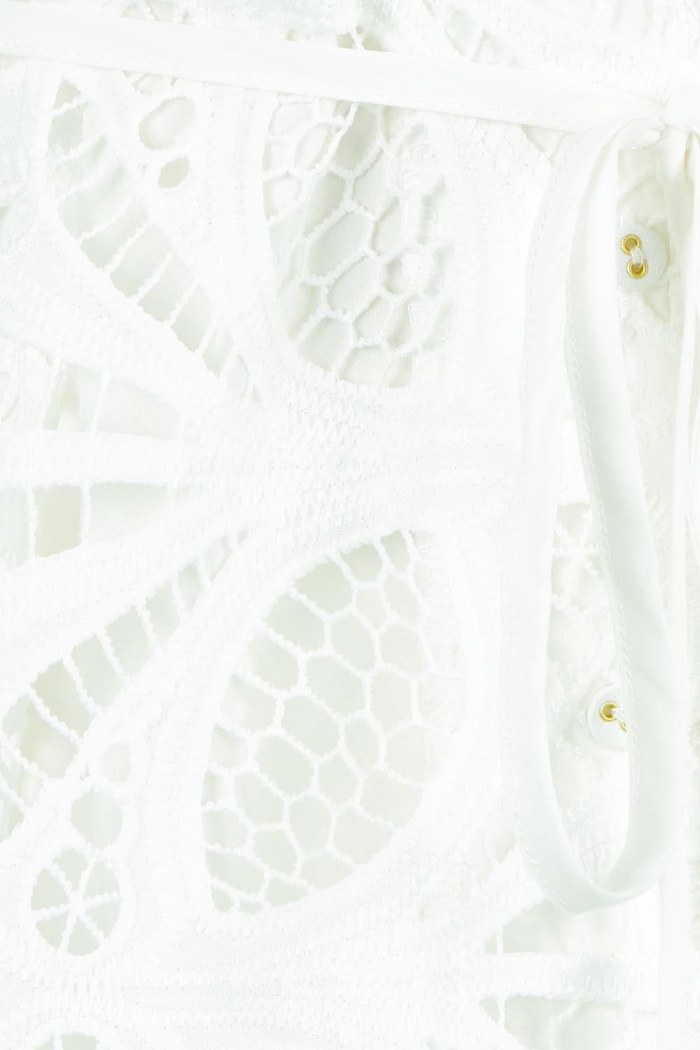 Product shot of the Elara Broderie Shirt Dress in colour Ivory (White), detail