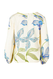 Product shot of the Anthea Linen Blend Blouse in colour Floral (White), from the back