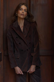 Rhea Velvet Blazer – Chocolate