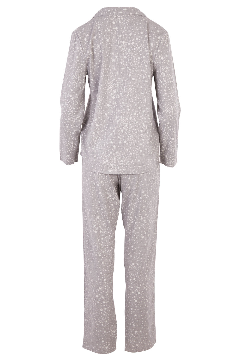 Product shot of the Phoebe Brushed Cotton Star Pj Set in colour Grey (Grey), from the back