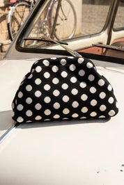Product shot of the Bondi Spot Clutch - Blackwhite in colour Blackwhite, from the back