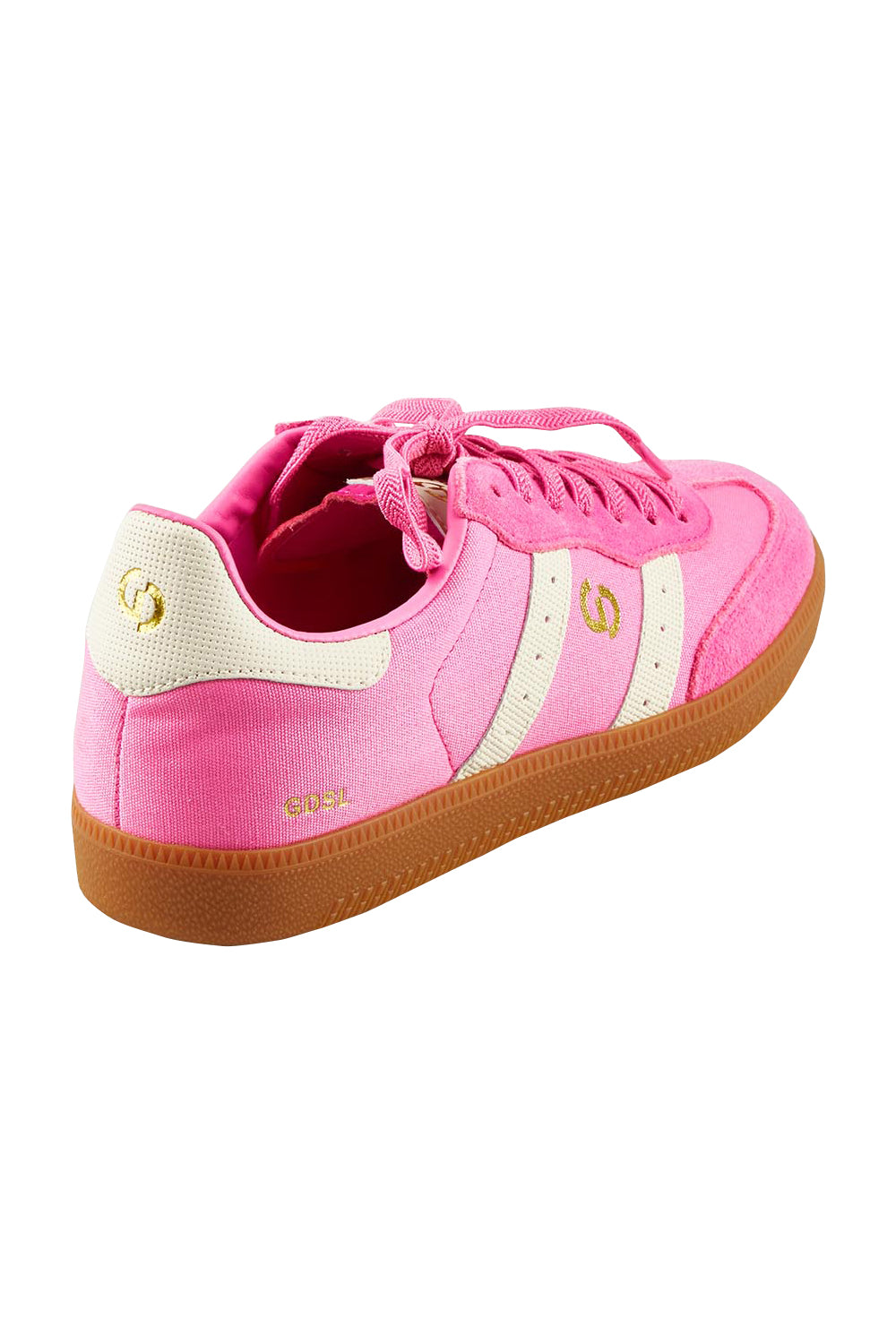 Product shot of the 2001 Parallel Suede Canvas Sneaker in colour Charitypin (Pink), from the back