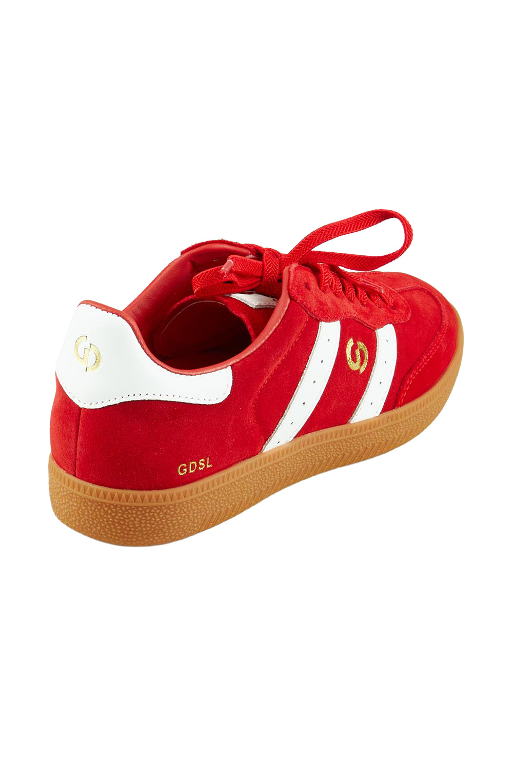 Product shot of the 2001 Parallel Suede Sneaker in colour Auroared (Red), from the back