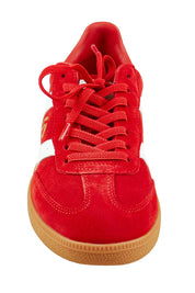 Product shot of the 2001 Parallel Suede Sneaker in colour Auroared (Red), detail