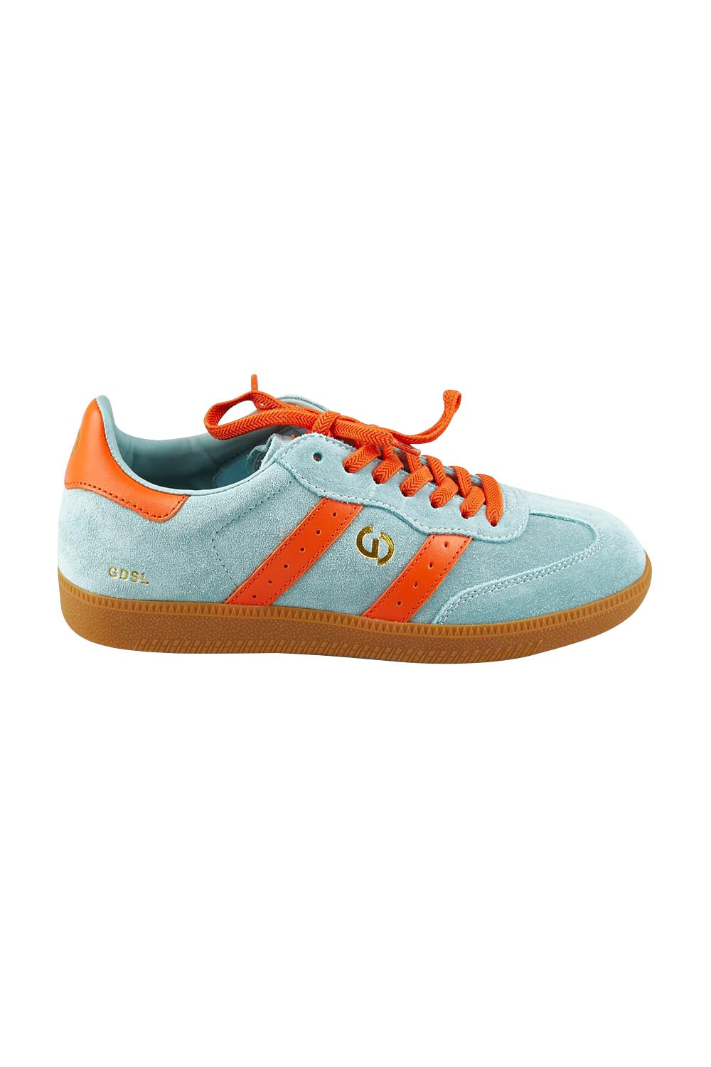 Product shot of the 2001 Parallel Suede Sneaker in colour Blueorange (Blue), from the front