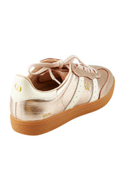 Product shot of the 2001 Parallel Suede Sneaker in colour Rosegold (Metallics), from the back
