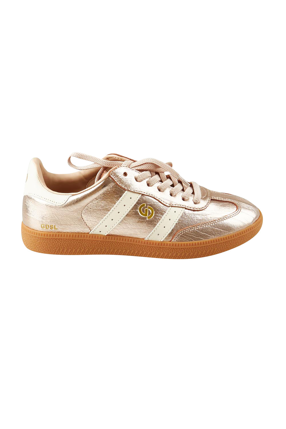 Product shot of the 2001 Parallel Suede Sneaker in colour Rosegold (Metallics), from the front