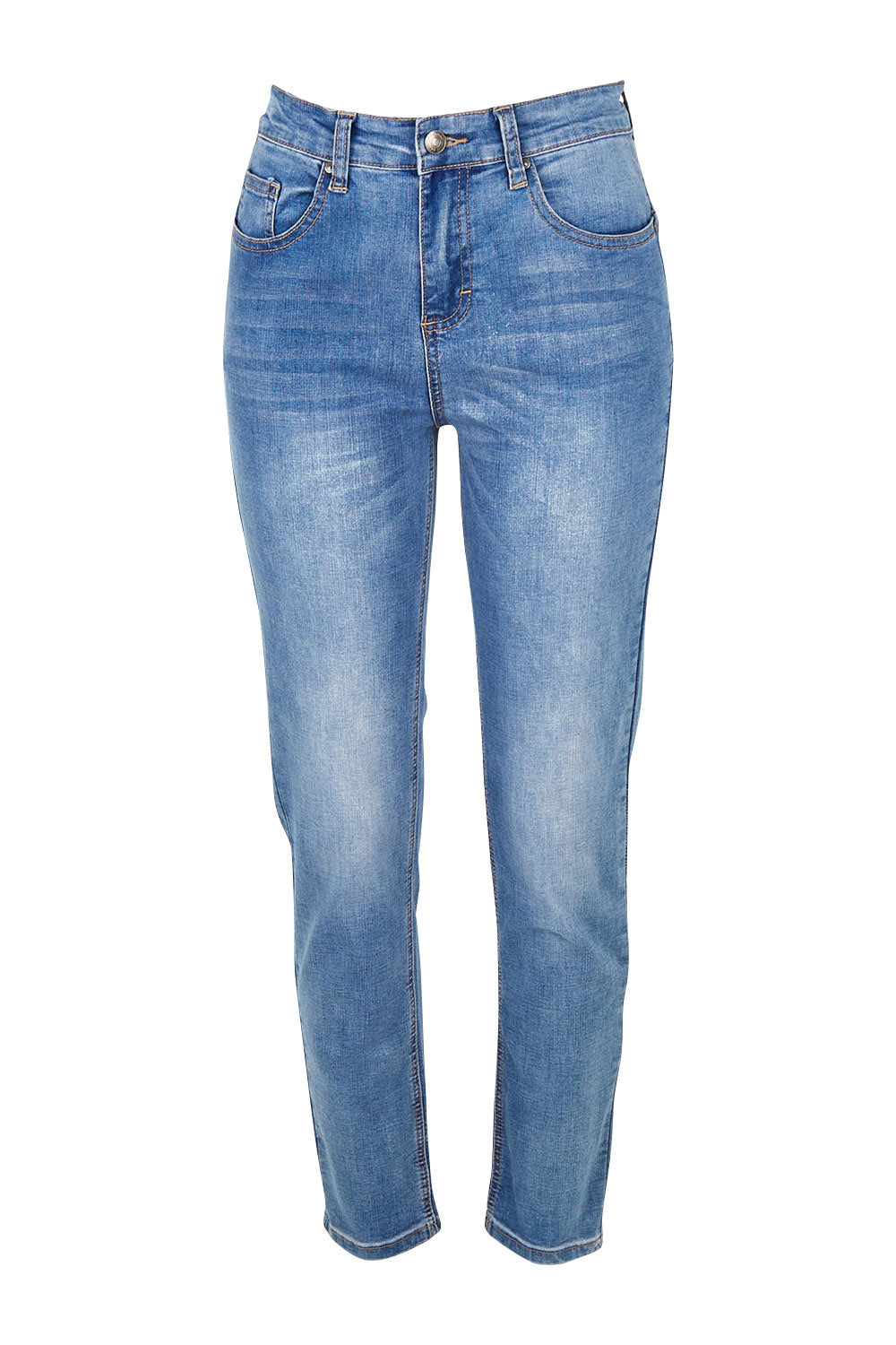 Product shot of the Marvel Jean in colour Denim (Blue), from the front