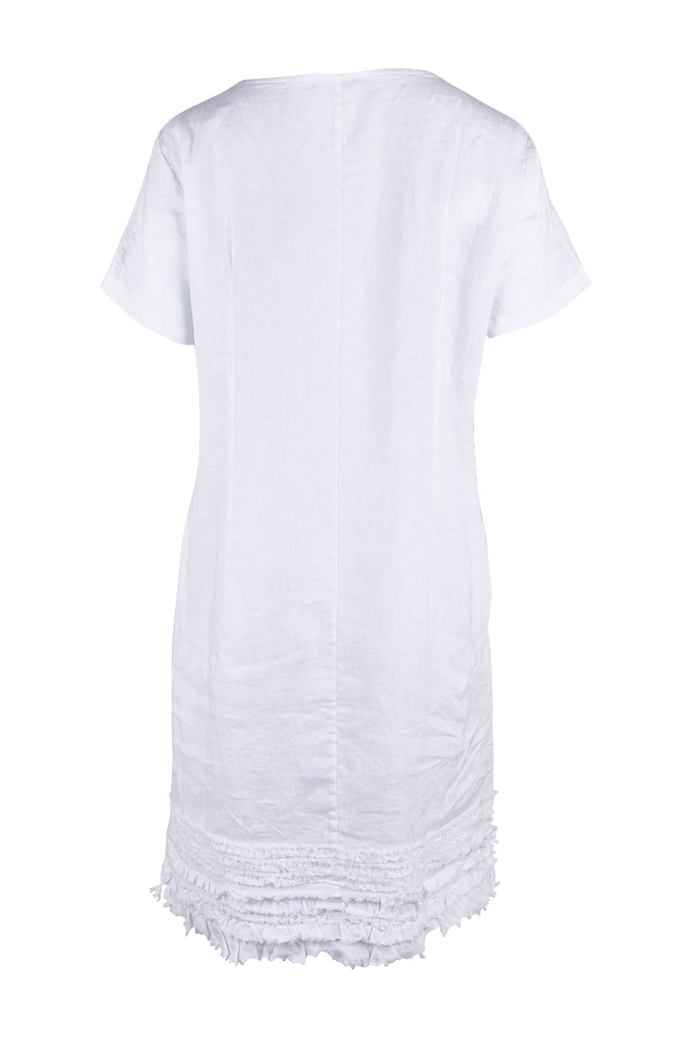 Product shot of the Frilled Hem Linen Dress in colour White (White), from the back