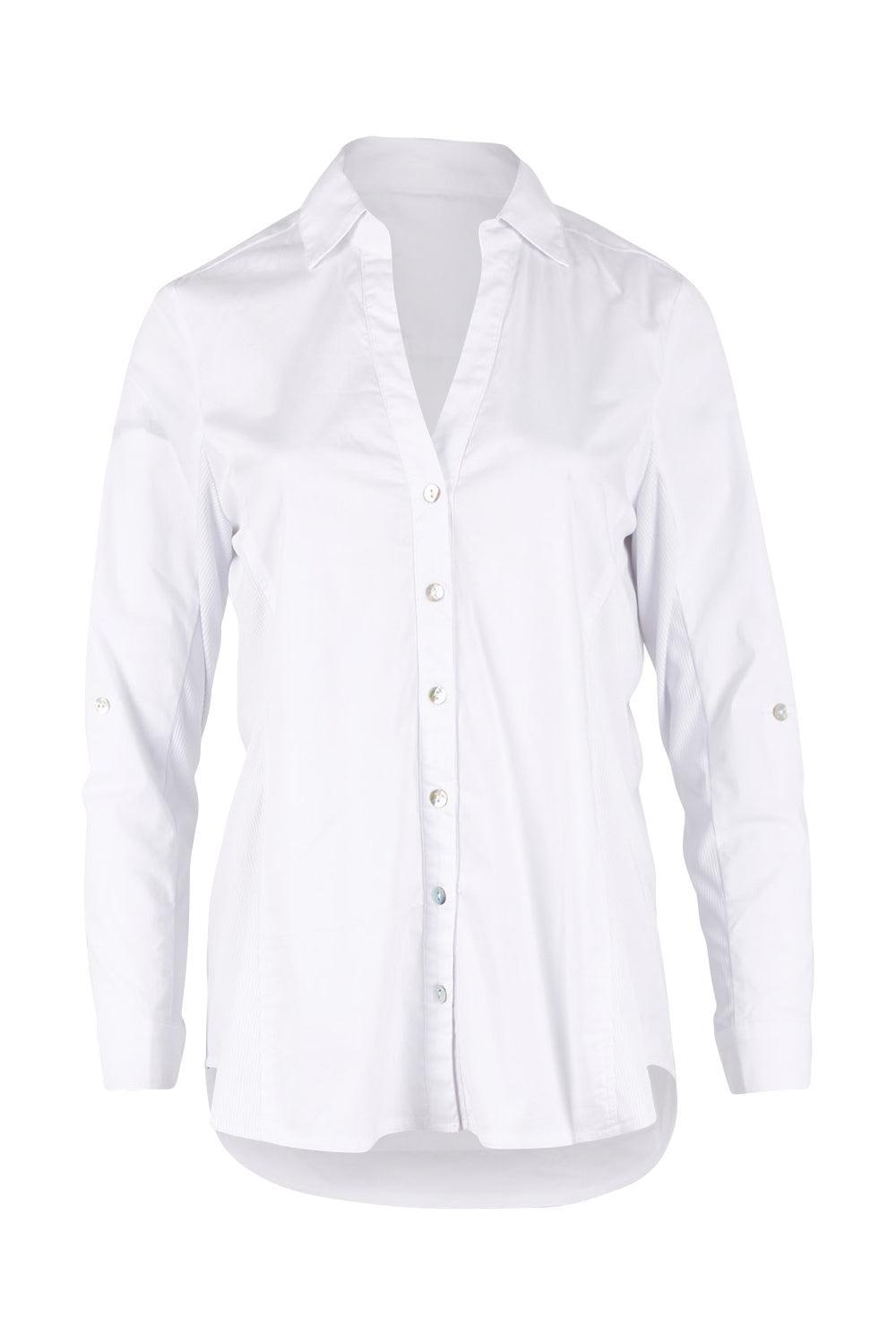 Product shot of the Emma Rib Detail Shirt in colour White (White), from the front