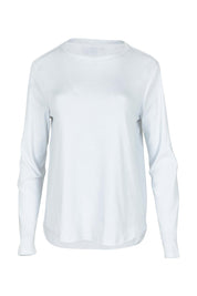 Product shot of the Crew Neck Long Sleeve Cotton Top in colour White (White), from the front