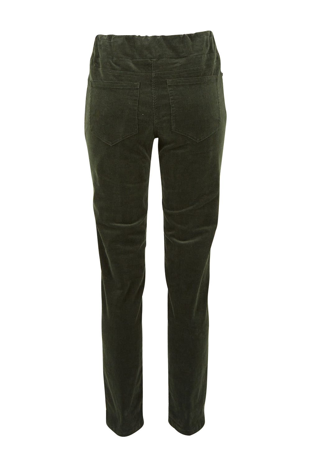 Product shot of the Stretch Pinwale Cord Pant in colour Emerald (Green), from the back